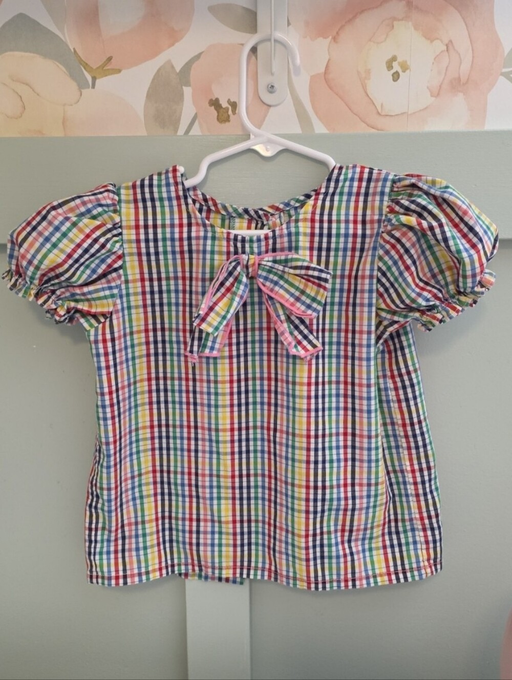 The Beaufort Bonnet Company Girls' Rainbow Plaid School Top with Bow 3t  Fall